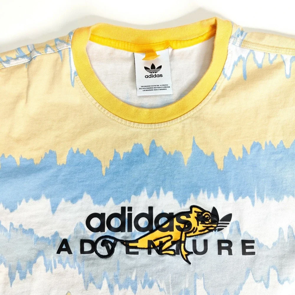 Adidas Adventure Iguana Lizard Tie Dye T-Shirt Tee Men's Size Medium Blue Orange